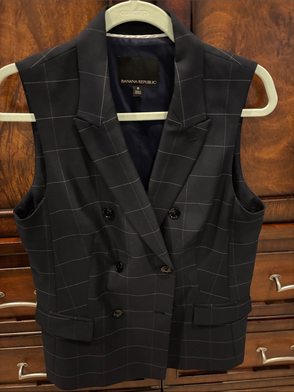 Banana Republic Women’s Navy Windowpane Double-Breasted Vest - Tailored